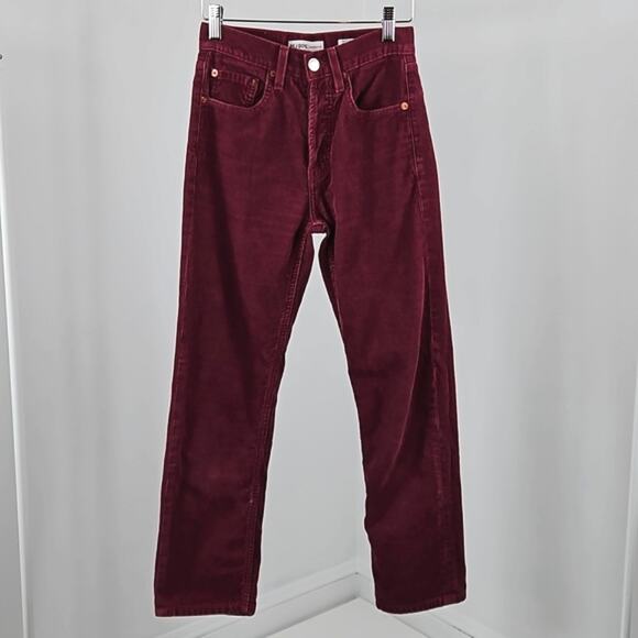 Re/Done Originals High Rise Straight Cropped Corduroy Jeans Burgundy | Women 24 - Picture 2 of 15